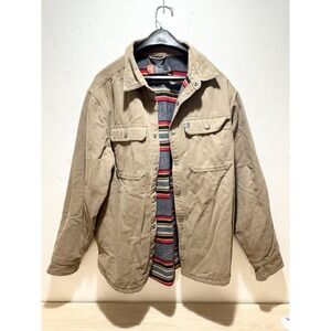 The American Outdoorsman Fleece Lined Tan Canvas Shirt Jacket Size M Rugged Outd